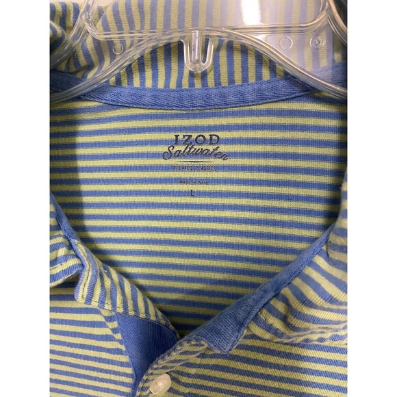 IZOD Polo Shirt Mens Large Green Blue Striped Saltwater Relaxed Preppy - Picture 3 of 4